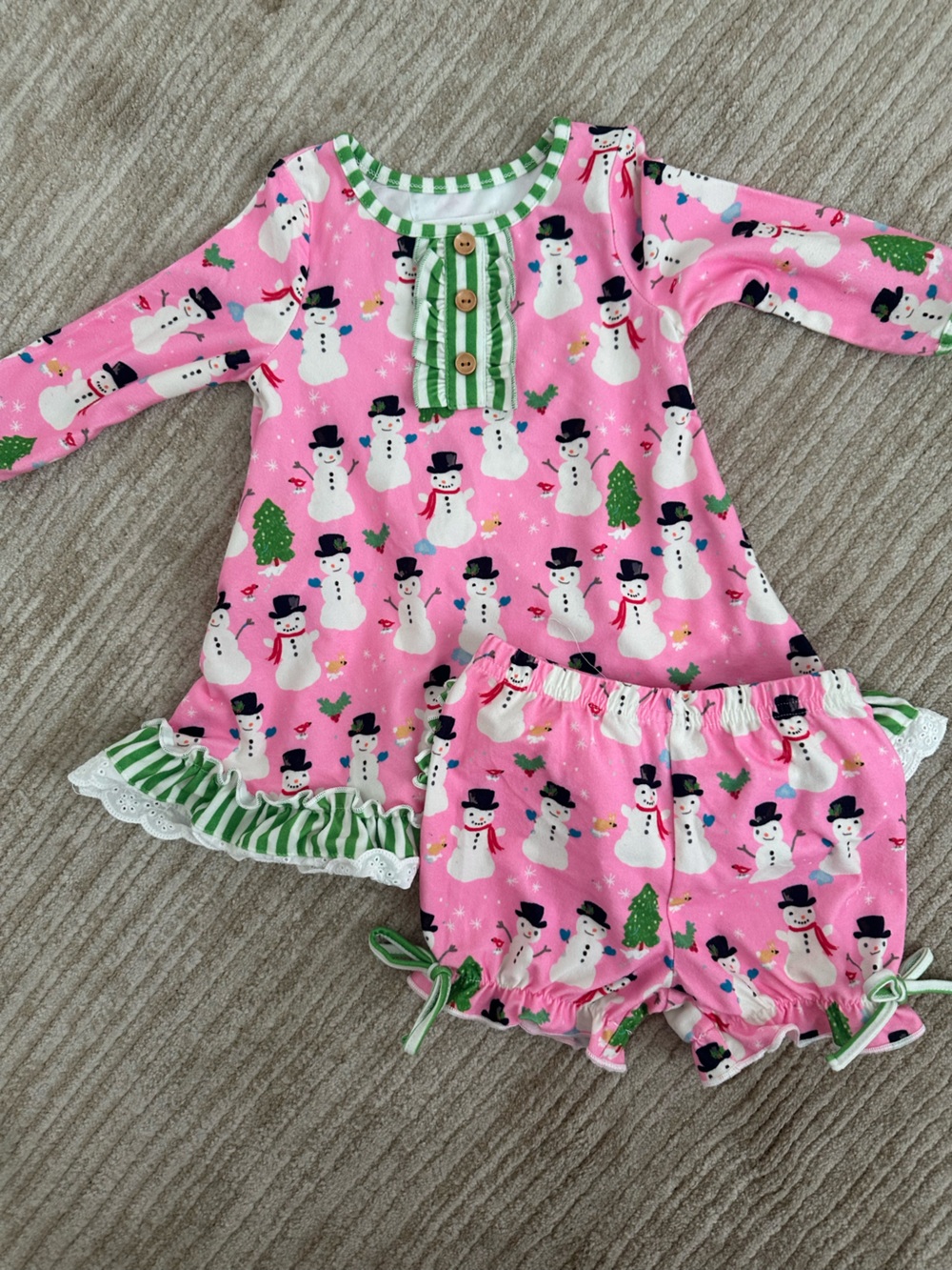 SweetHoney Pink Snowman Top & Shorts Matching Set